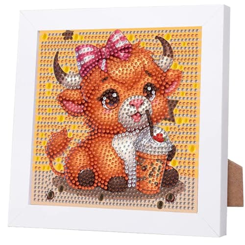 WEMEON Diamond Art Kits for Kids with Frame Cow Diamond Painting for Kids Ages 4812 Cow Gem Art for Kids Arts Crafts for Gifts Home Decor 7x7 inch