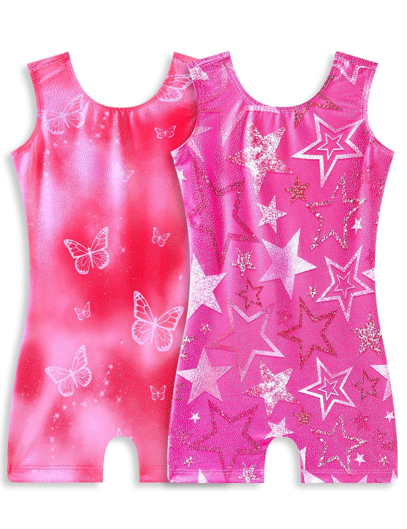 Snowheart Gymnastics Leotards for Girls 2-Pack, Sparkly Toddler Biketards Sleeveless for Tumbling Dance Classes