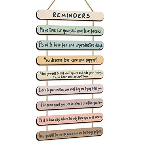 Yookeer Mental Health Reminders Wall Decors Wooden Hanging Art Counseling Room Decor Positive Psychology Affirmations Feelings Pediments for Home Counseling Office(Bright Color,English Style)