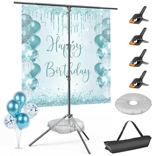 EMART T Shape Backdrop Stand 85x5ft Adjustable Green Screen Photo Banner Holder with Water Bag and 4 Clamps Photography Background Support Kit for Parties Photoshoot Balloon