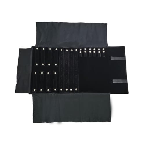 SCIKHEFT Velvet Travel Jewelry Case Roll Bag Organizer for Necklace Bracelet Earrings Ring (Black) (Black set)