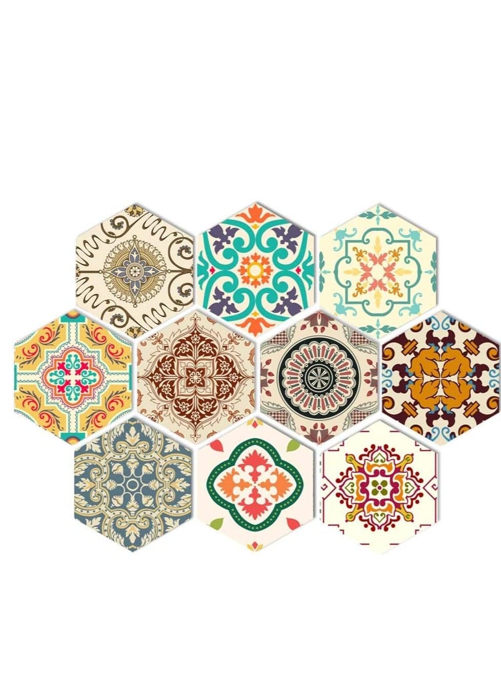 Vinyl Floor Wall Tiles Sticker for Home Decor Hexagon Living Room Kitchen Bathroom Decorative Floors and Kitchens Decals Peel Stick Self- Adhesive 7.87" X 9.05" X 10 Pcs Set