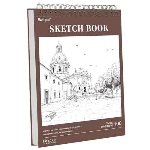 9 x 12 Hard Cover Sketch Book Top Spiral Bound Sketch Pad 100 Sheets 68lb100gsm Drawing Paper 1 Pack