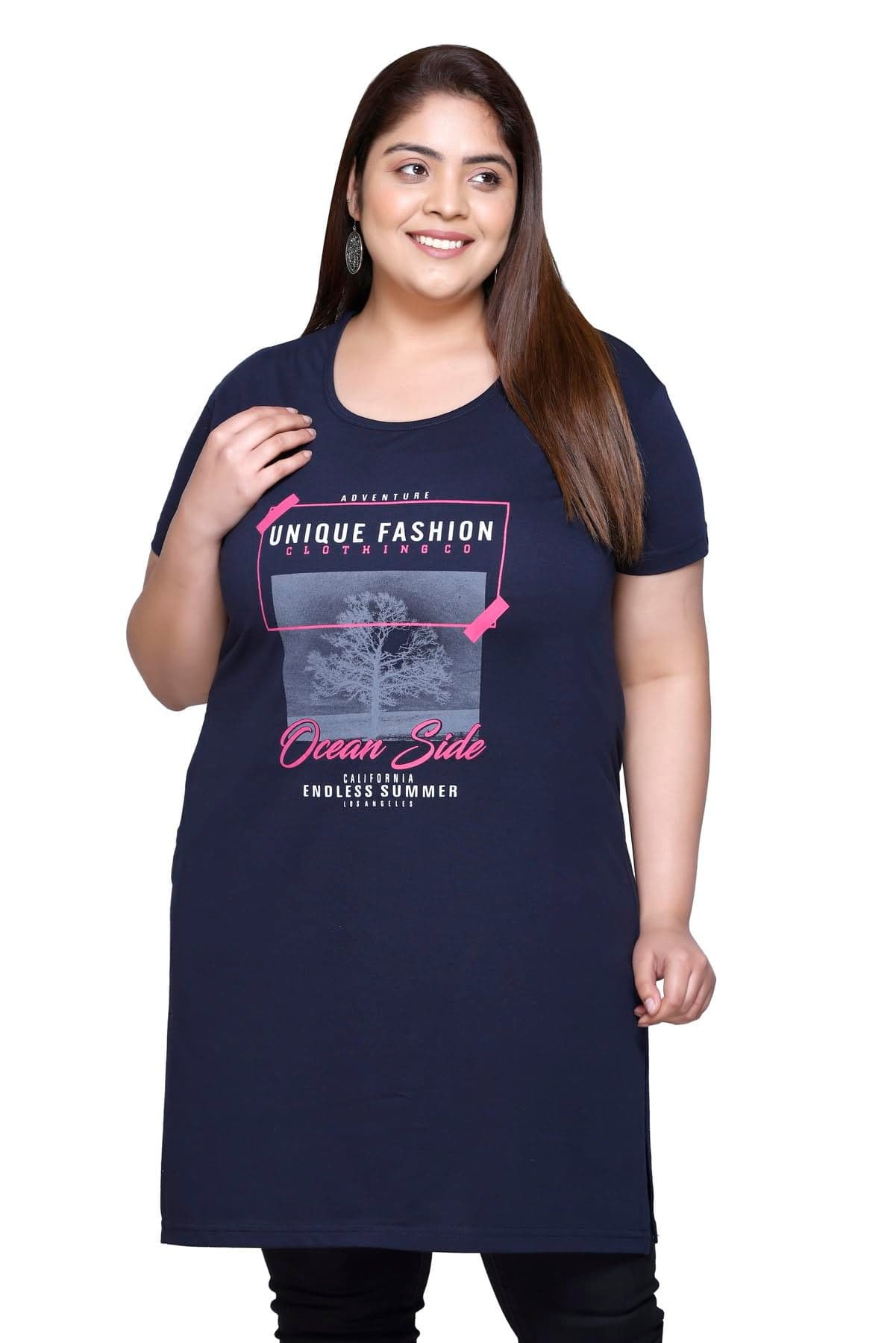 RYSH Women's Plus Size Cotton Printed T-Shirt,Dark Navy,2XL, Regular Fit