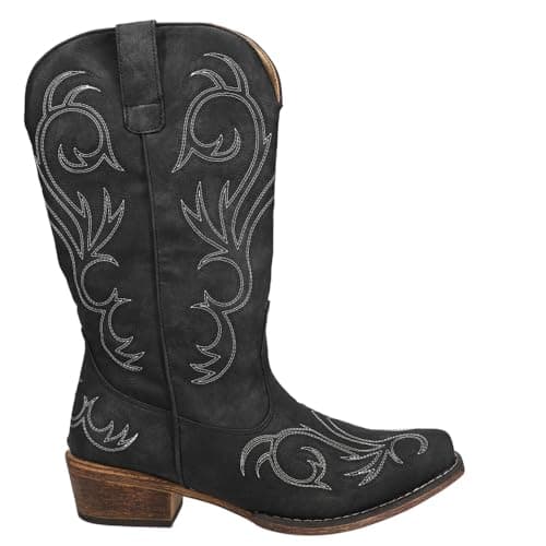 ROPER Womens Riley Embroidered Snip Toe Casual Boots Mid Calf Low Heel 1-2" - Black - Size 7.5 B