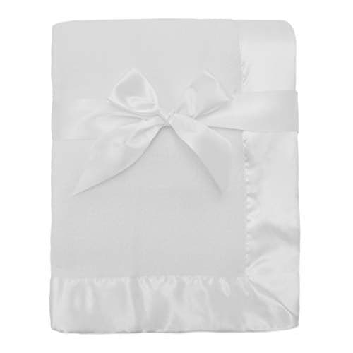American Baby Company Fleece Blanket with Silk-Like Satin Trim, Soft, Warm & Cozy, White, 30" x 40" for Boys and Girls, Perfect for Baby Carrier, Stroller, Travel and Gifting