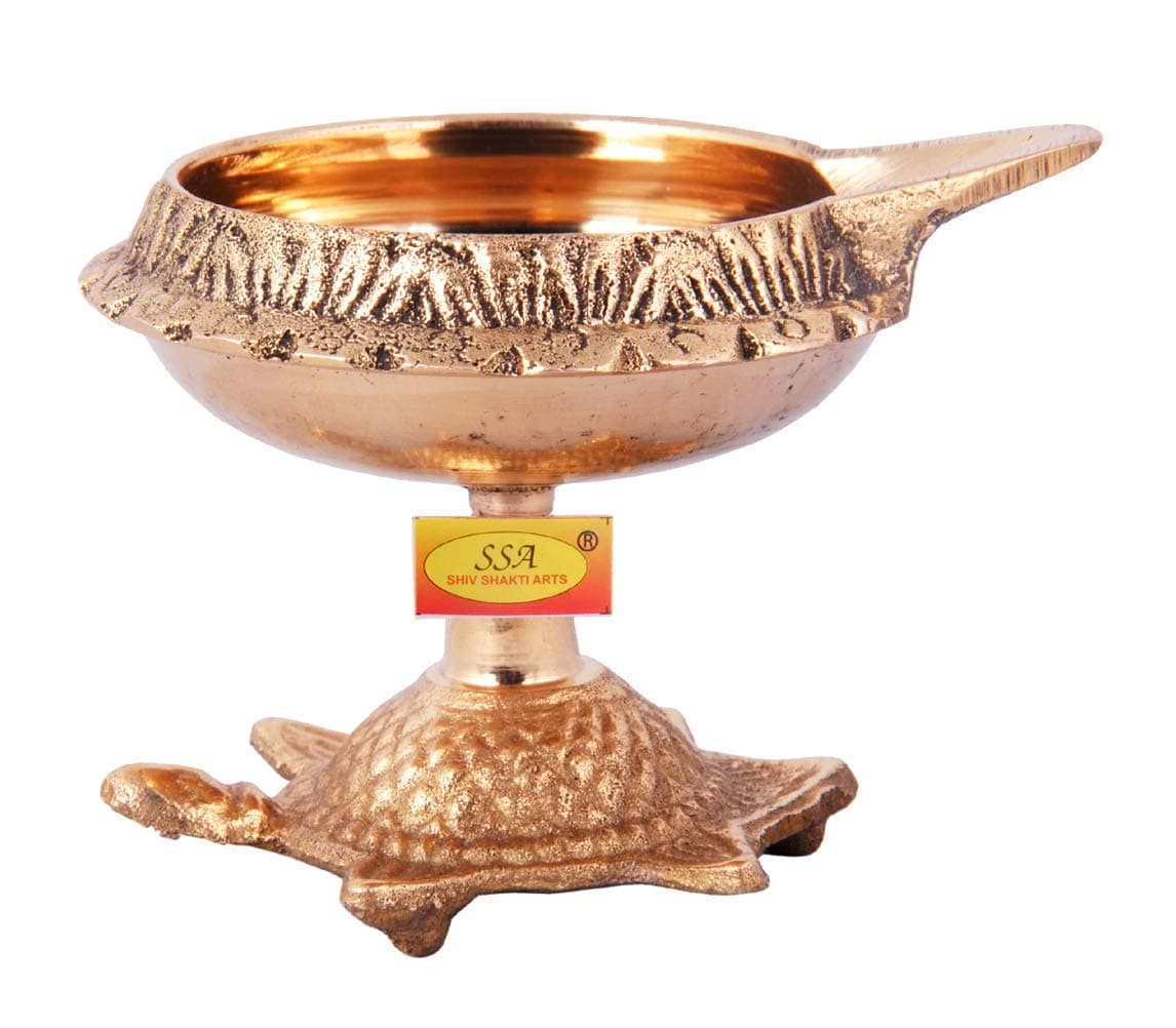 Shiv Shakti Arts Pure Brass Kuber Diya with Turtle Base Big No2 110 Gm Each Designer Engraved Diya Deepak for 2020 Navrati Diwali Poojan Decorative Gift 1 Piece