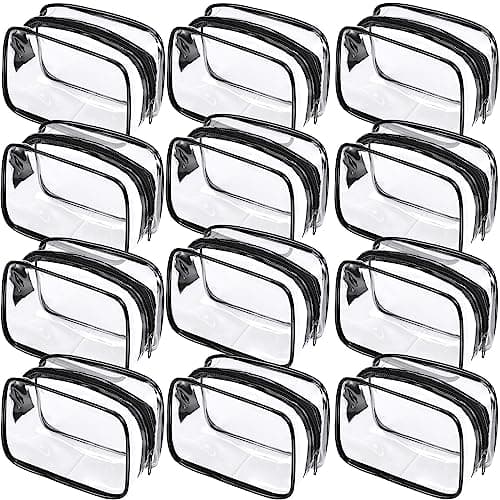 Weewooday 12 Pieces Clear Makeup Bags Cosmetic Storage Bags PVC Zipper Pouches Travel Waterproof Makeup Plastic Case for Women Organizing Toiletries Traveling Bathroom(Small,Black)