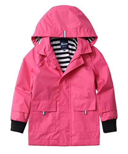 Hiheart Girls&Boys Waterproof Hooded Jackets Cotton Lined Rain Jackets Rose 3T