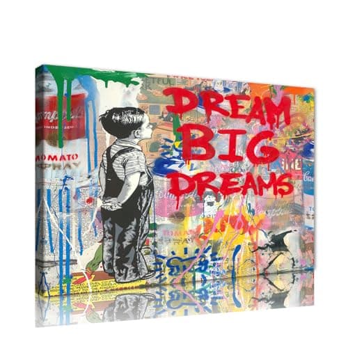 Yatsen Bridge Dream Big Dreams Graffiti Wall Art Canvas Colorful Banksy Art Inspirational Street Art Decor for Living Room, Bedroom, Office Ready to Hang 16x12 inch
