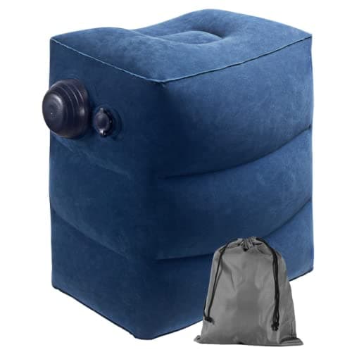 The AutoStory Inflatable Foot Rest Pillow with Innovative Pump Nozzle – Portable Travel Leg Support for Kids & Adults, Airplane Bed for Toddlers, Office, Car, Camping – No Mouth Blow (Blue)