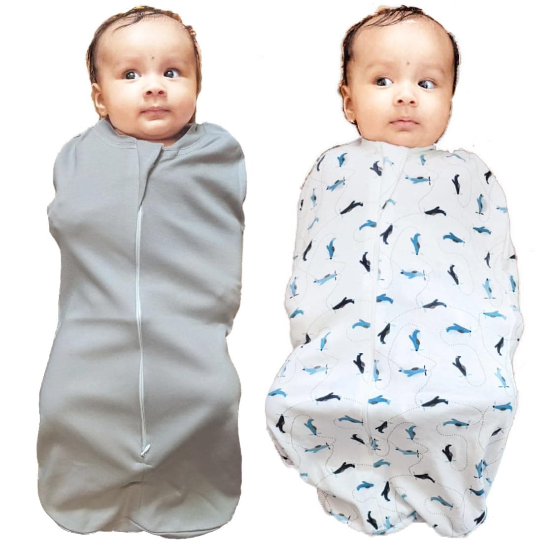 MammaChamp Zipper POD Swaddle Sleeping Sack Blankets Wrap Bag New Born Baby for 03 Months Pack of 2 Aeroplane Design Gray