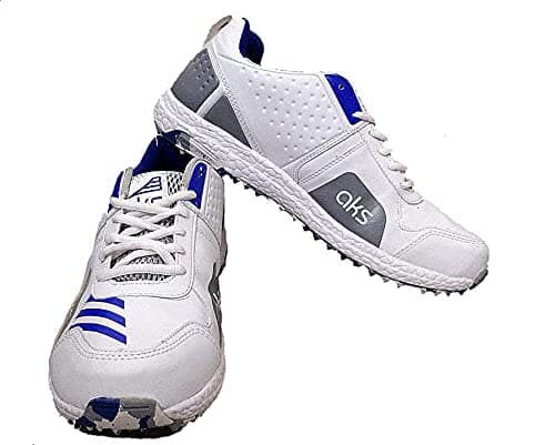 Aks Australia Cricket Studs Rubber White/Blue Size 7 With Wrist Band Cotton 3" Grey