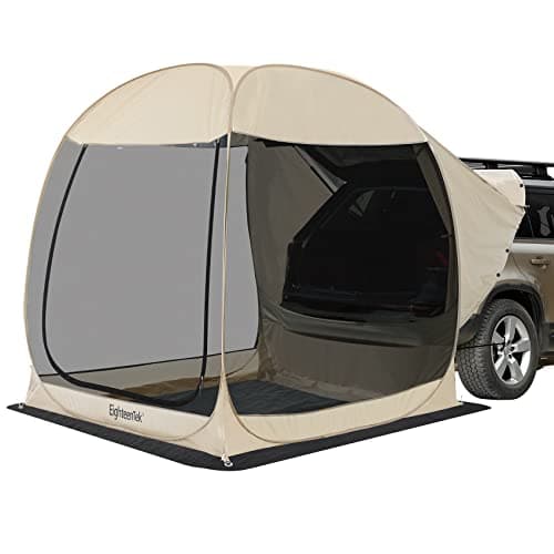 EighteenTek SUV Car Camping Tent - Pop Up Versatile Shelter Tent, Includes Sunshade sail, Storage Bag and Camping Accessories - 7’x7’x7.2’H - Not Waterproof