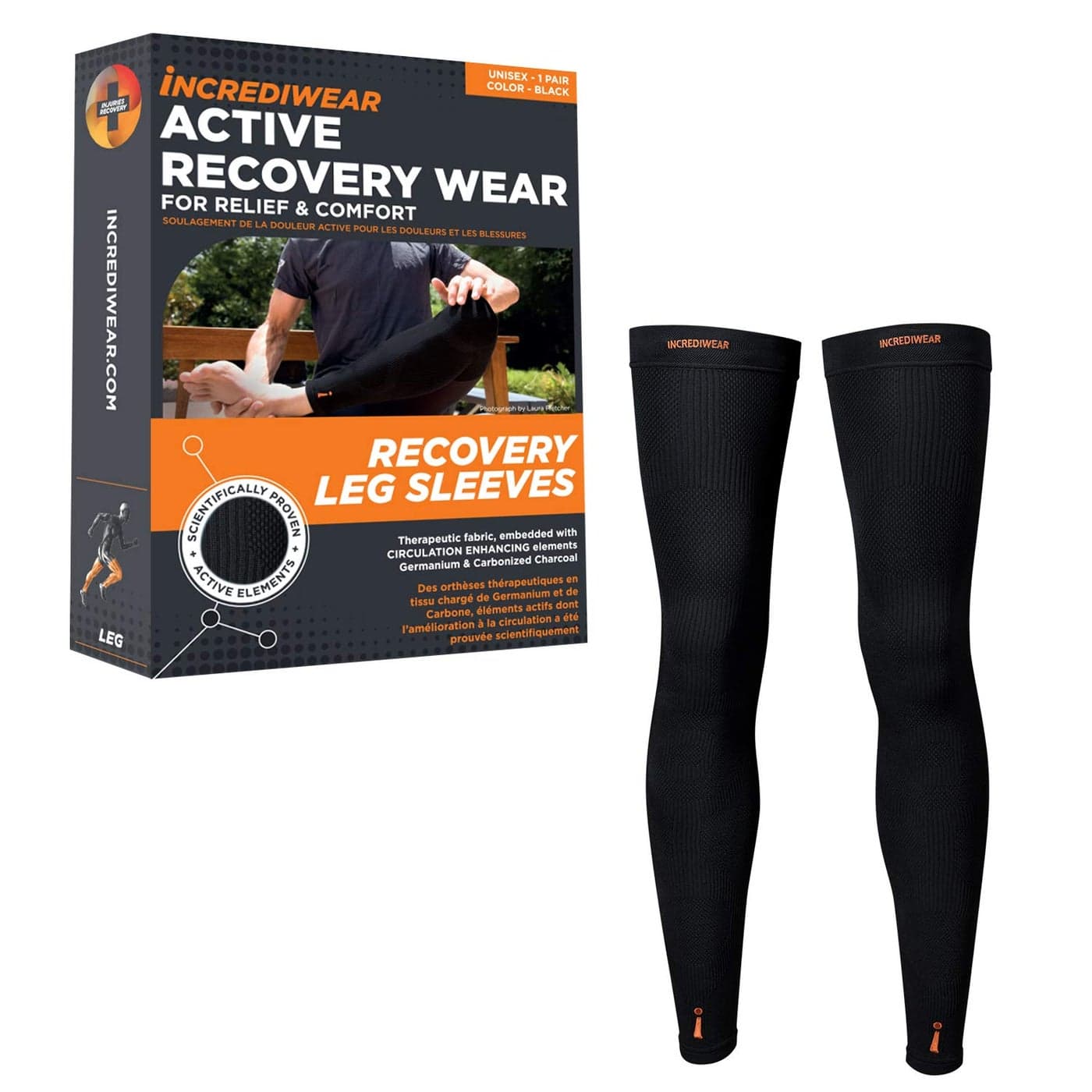 Incrediwear Leg Sleeve 2pk Full Length Long Leg Sleeve for Leg Pain Relief Muscle Recovery Helps Reduce Swelling Inflammation Promotes Circulation Leg Sleeves for Men Women Black Medium