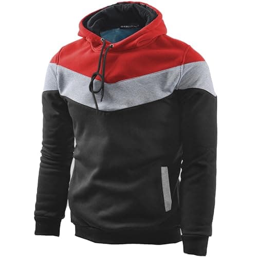 Mooncolour Mens Novelty Color Block Hoodies Cozy Sport Autumn Outwear 0163_black US Large
