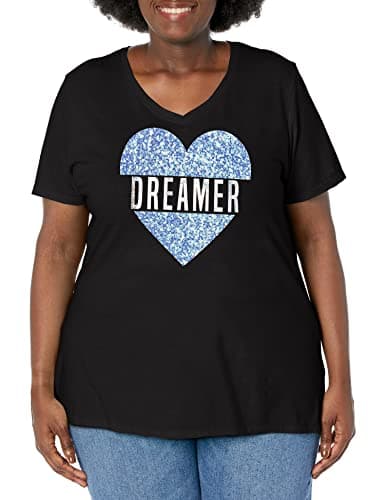 JUST MY SIZE womens Just My Size Women's Plus-size Graphic Short Sleeve V-neck T-shirt Shirt, Dreaming Heart, 1X US