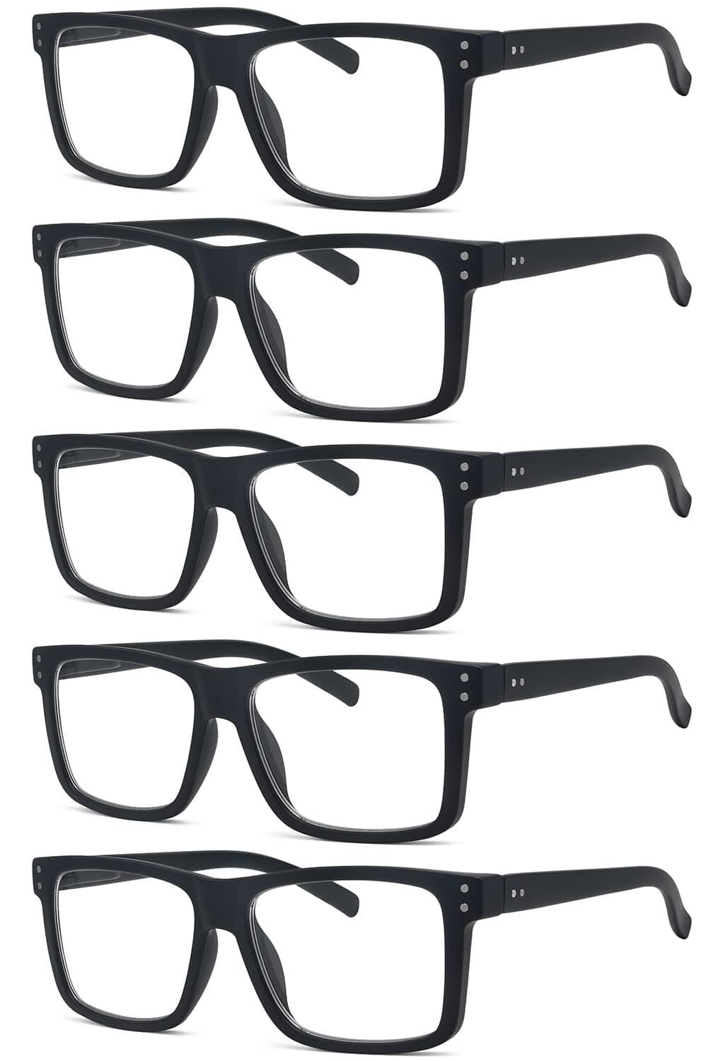 Eyekepper 5-pack Oversized Reading Glasses Square Large Frame Readers for Men and Women - Black +1.50