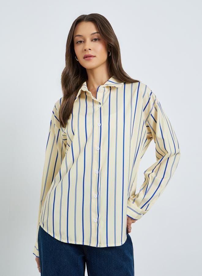 Yellow Striped Oversized Shirt — L