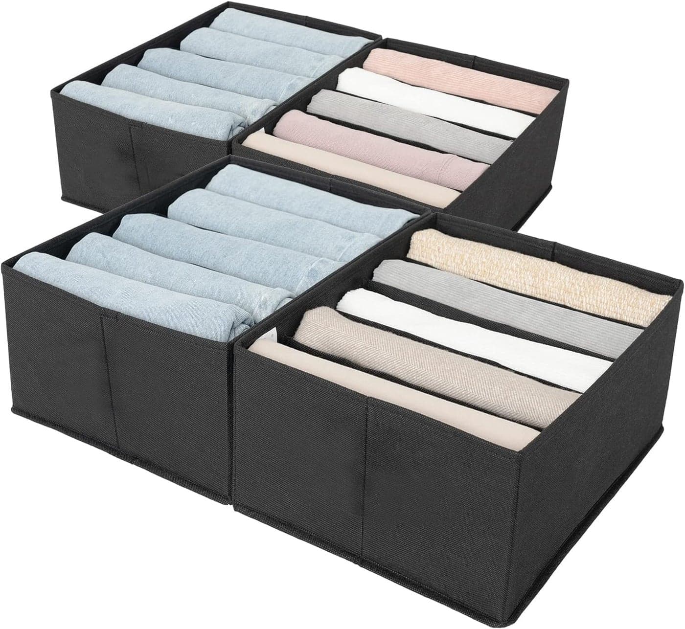 RENVA Wardrobe Clothes Organizers | Foldable Non-Woven Closet Drawer Organizer for Shirts, Jeans, T-Shirts, Sarees, Pants | Storage Box for Almirah - 15.5" X 10.3" x 7.5" (1 Pc, Black)