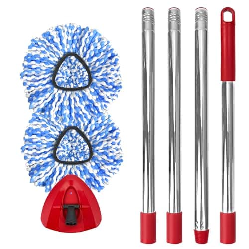 Nuorest Spin Mop Replacement Set for O-Ceda 2-Tank System, Includes 2 Mop Head Replacement, 1 Mop Handle (30-58in Adjustable 4-Section Pole), 1 Spin Base