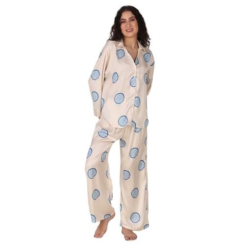 Masha Women Polyester Over-Size-Red-Heart Night Suit Top & Pajama Set (X-Large, Blue)