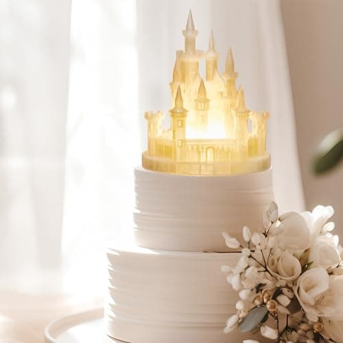 Baquler 48 Inch Castle Cake Topper Figurine Wedding Cake Topper Birthday Castle Tower Night Light USB Rechargeable Princess Nightlight for Valentines Day Wedding Birthday Party Decor