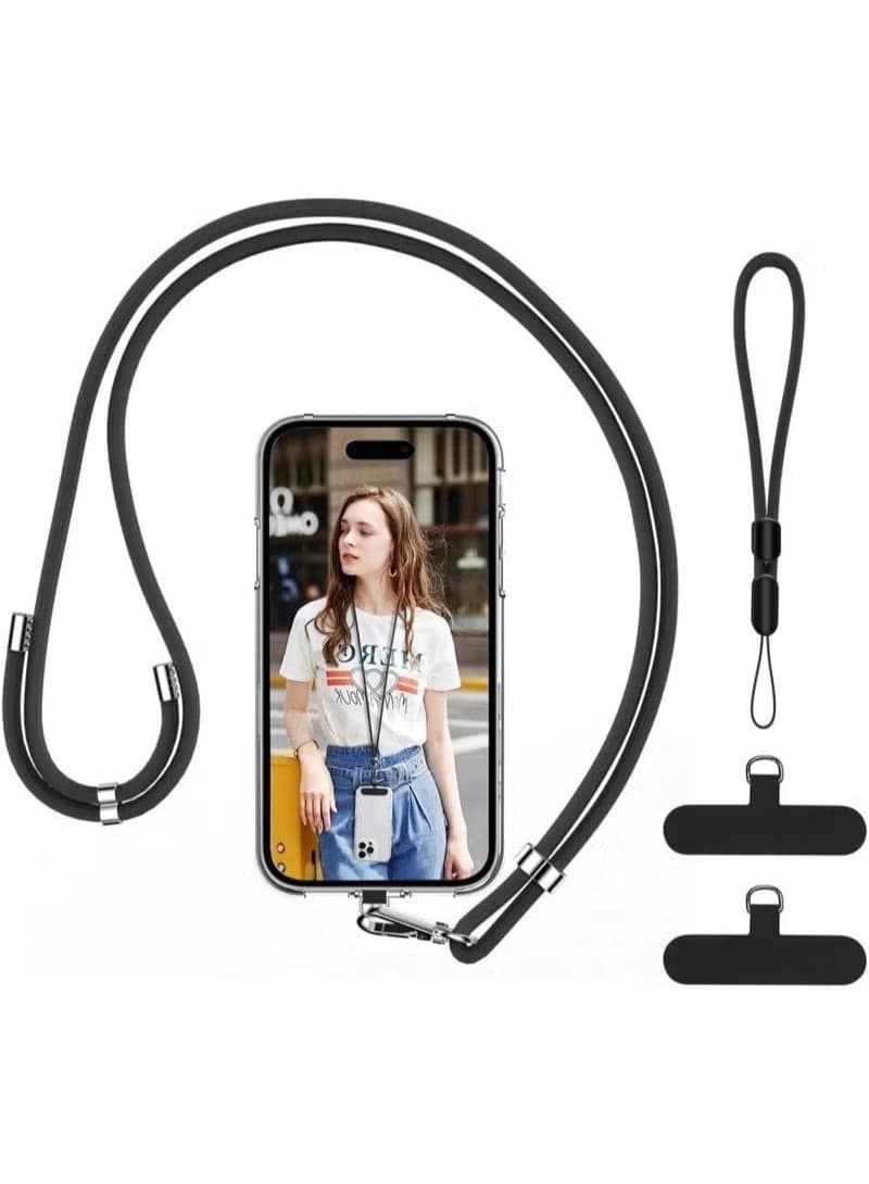 4PCS Mobile Phone Lanyard Set, Adjustable Nylon Neck Strap and Phone Wrist Strap with Phone Tether Tabs Universal Crossbody Patch Phone Lanyards Multifunctional Compatible with Most Smartphones