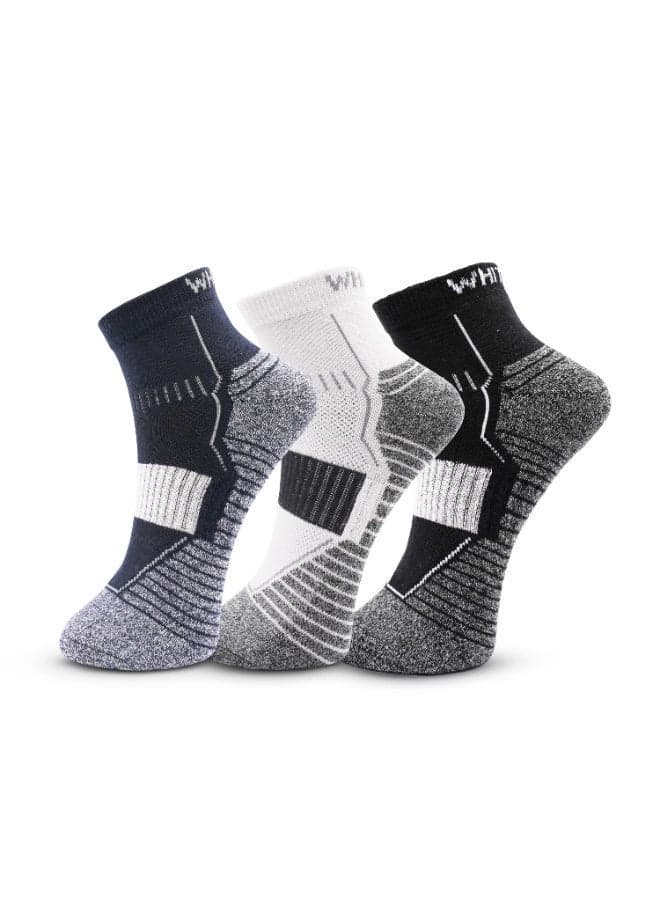 3 Pairs Men’s Sneaker Half-Terry Low-Cut Socks – Breathable, Moisture-Wicking, Stay-Up Grip– Light Gray, Dark Gray, Blue | Suitable for All Seasons, Business Casual Wear, Free Size with add OEKO TEX and ECAS Certification.