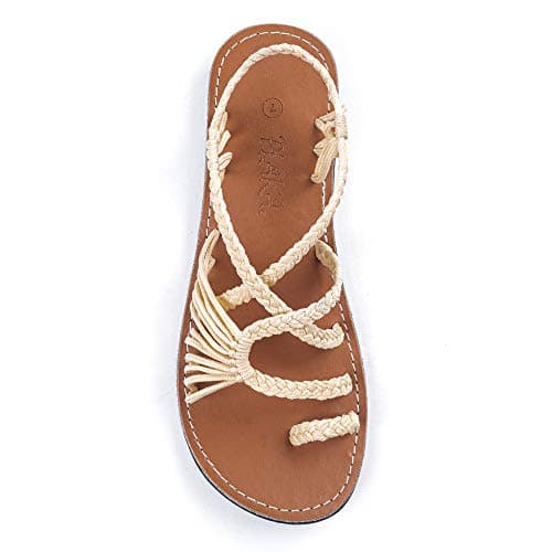 Plaka Palm Leaf Flat Summer Sandals for Women | Perfect for The Beach Walking & Dressy Occasions | Ivory | Size 7
