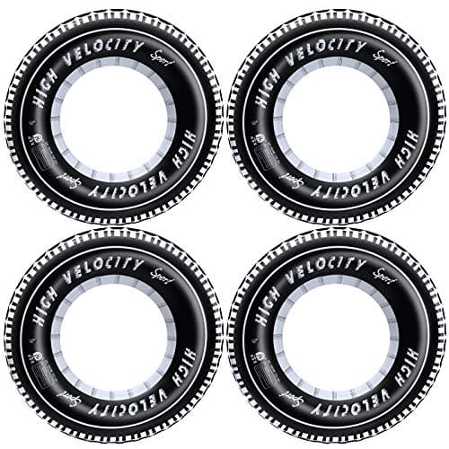 Inflatable Tire Tubes Pool Floats for Adults Kids Tire Swimming Rings River Raft Truck Race Car Themed Birthday Party Supplies Decorations 4Pack