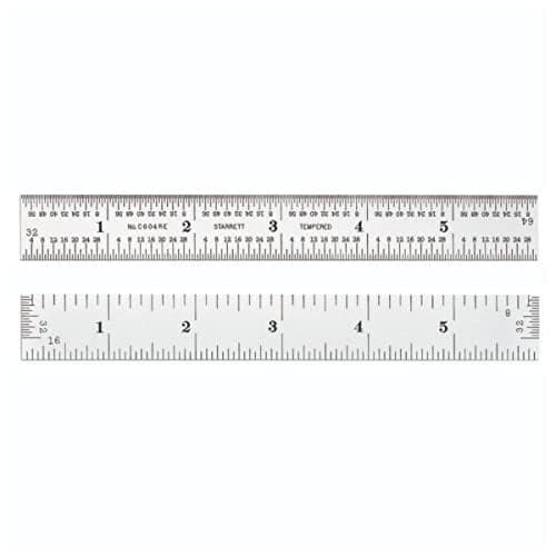 Starrett Spring Tempered Steel Rule with Satin Chrome Finish, Quick Reading and Inch Graduation - 6" Length, 4R Graduation Type, 3/64" Thickness - C604RE-6