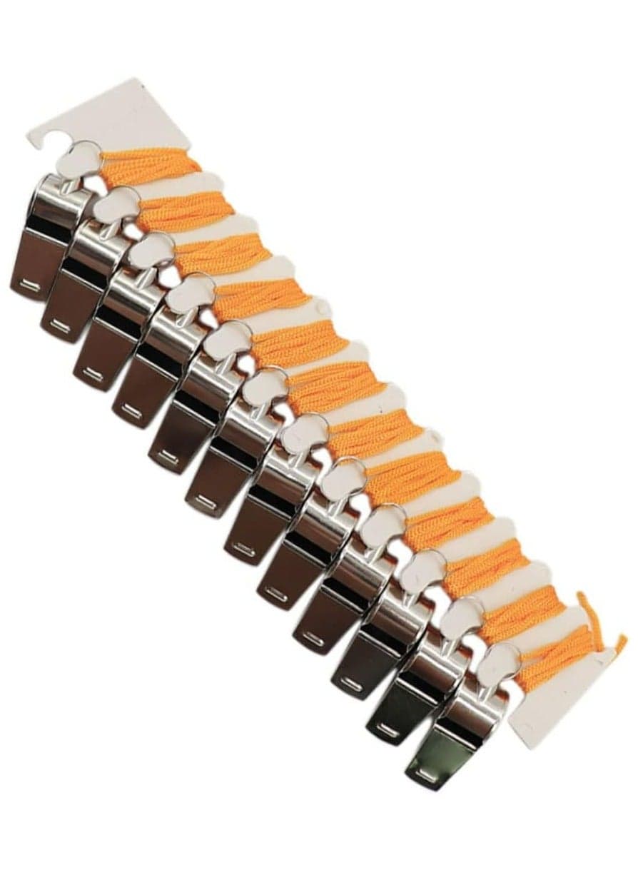 Whistle Set 12pcs Steel Metal Guard Whistle Simple Judge Whistle Lanyard for Sports and Activities