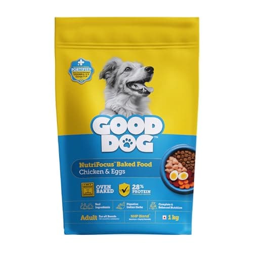 Good Dog Adult Dry Dog Food | Oven Baked | Real Chicken & Eggs | 1 Kg | High-Protein | High Palatability | Nutritionally Formulated with Vitamins & Minerals | Indian Herbs | Suitable for All Breeds