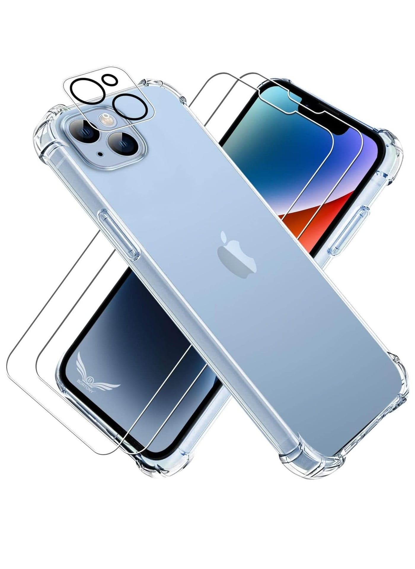 4-in-1 Pack for iPhone 14 Plus - Includes 2x Screen Protectors, 1x Camera Lens Protector, All-Round Bumper Protection, Shockproof, Anti-Scratch Protective Case Cover (6.7 Inch, Clear)