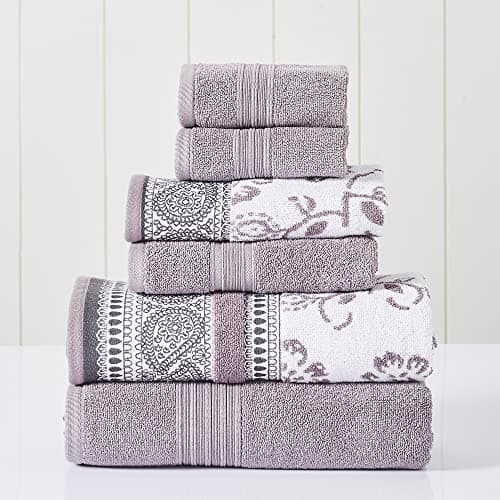 Modern Threads 6 Piece Set 2 Bath Towels 2 Hand Towels 2 Washcloths Yarn Dyed JacquardSolid Towel Set Ophelia Orchid