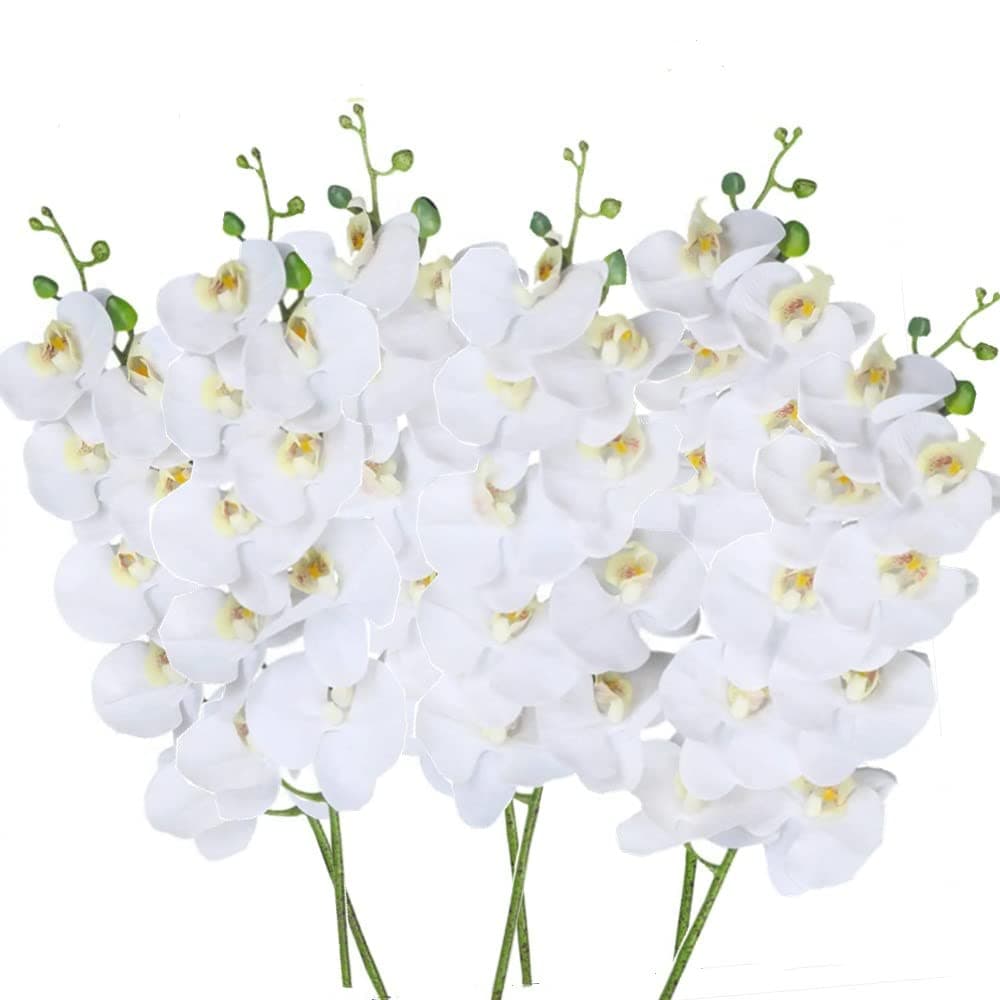 27 Artificial Phalaenopsis Flowers 6 Pcs White Artificial Orchid Flowers Stem Plants for Home Dcor