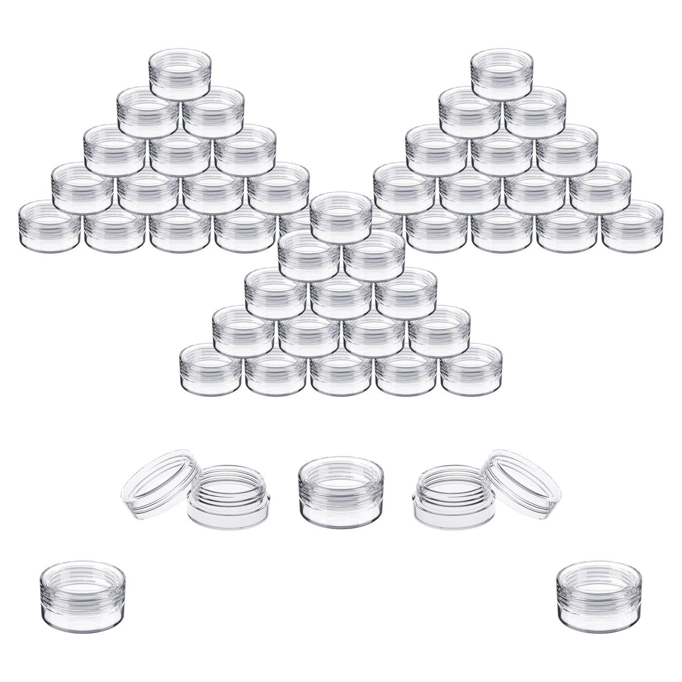 Houseables 3 Gram Jar, 3 ML, Clear, 50 Pk, BPA Free, Cosmetic Sample Empty Container, Plastic, Round Pot, Screw Cap Lid, Small Tiny 3g Bottle, for Make Up, Eye Shadow, Nails, Powder, Paint, Jewelry