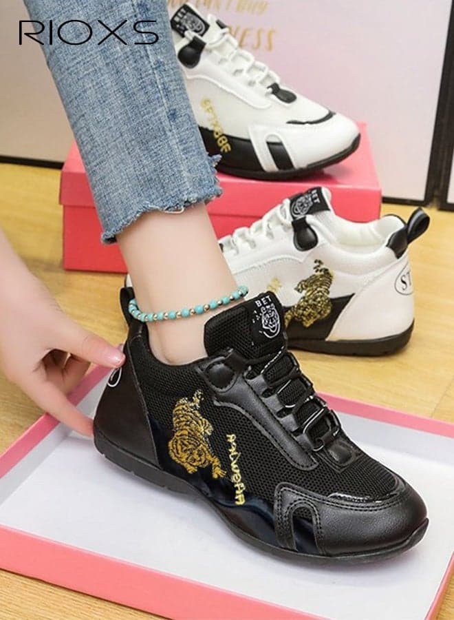 Women's Low-Top Sneakers, Casual Sports Shoes for Women, Lighweight Walking Shoes, Ladies Classic Lace Up Athlesiure Sneaker, Women's Comfort Shoes for Running Jogging, Anti-slip Trainer Comfortable Footwear, Fashion Sneakers Tennis Shoes, Black Shoes