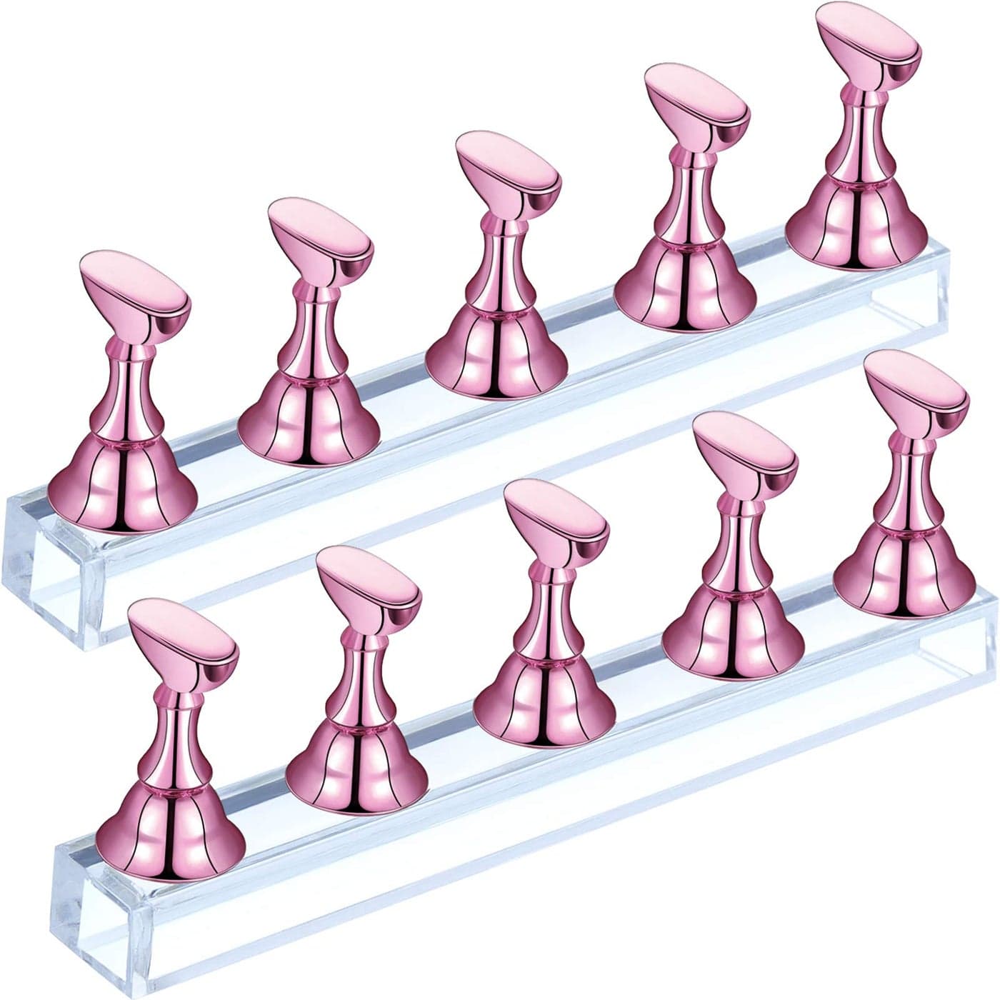 Blulu 2 Sets Nail Stand for Press on Acrylic Nails Display Practice Magnetic Fake Nail Holder for Painting Nails for False Fingernail Manicure Tool Home DIY Salon SuppliesPink