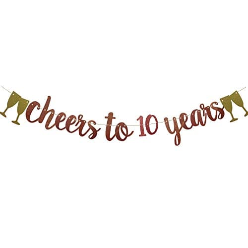 Festiko®Cheers to 10 Years Banner Rose Gold Paper Glitter Party Decorations for 10TH Wedding Anniversary 10 Years Old 10TH Birthday Party Supplies Letters Rose Gold
