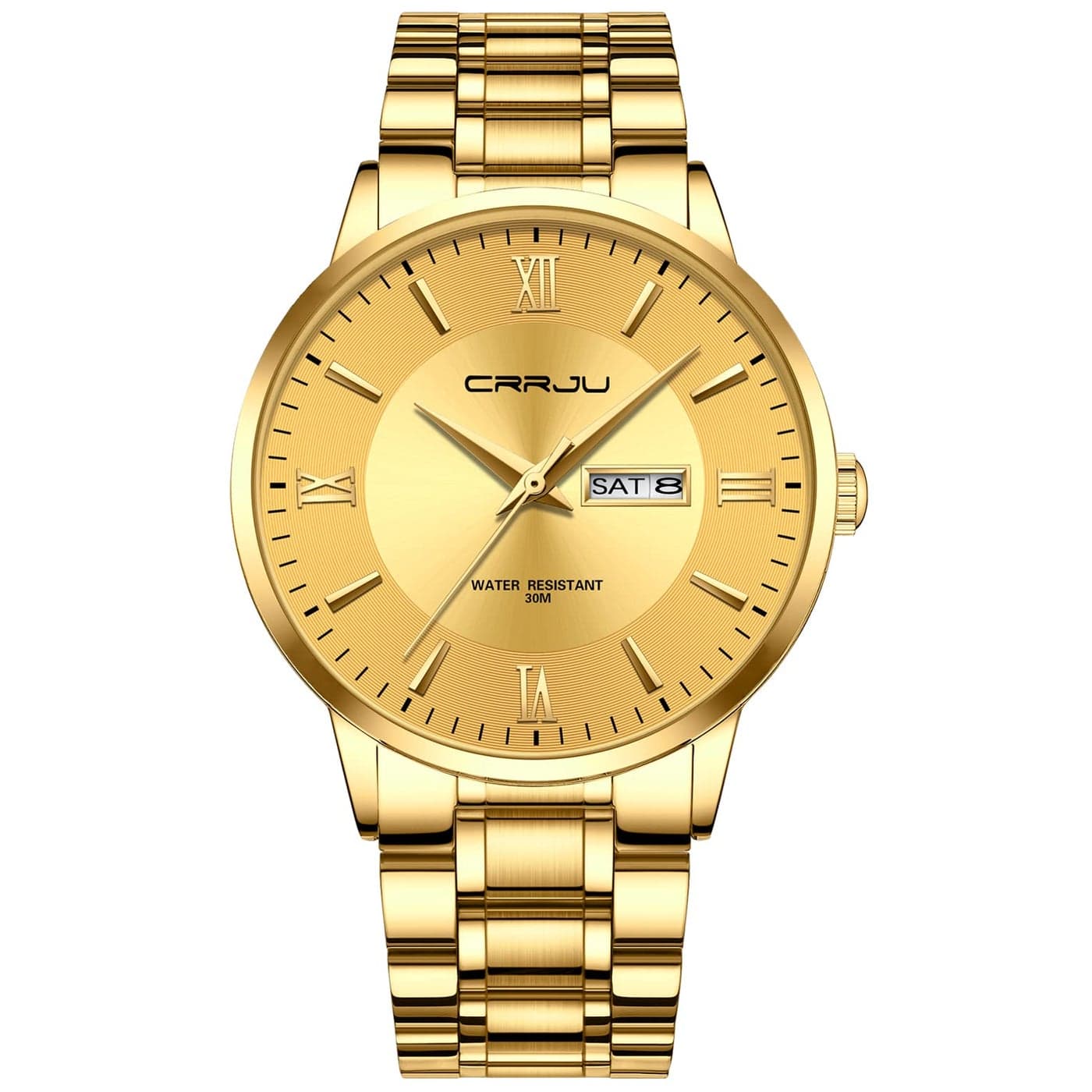 CRRJU Men's Fashion Luxury Auto Date Stainsteel Steel Watches Business Minimalist Japan Movement Quartz Waterproof Wristwatches for Men