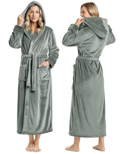 NY Threads Premium Womens Robe with Hood, Plush Fleece Long Bath Robe for Women, Fluffy Soft Women's Bathrobe, Small, Steel Grey