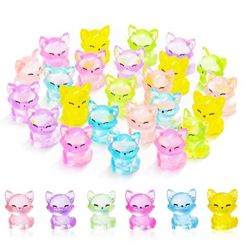HOMICO 24 Pieces Mini Fox Animals Luminous Mini Resin Animals Tiny Fox for Dollhouse Micro Fairy Garden Landscape Aquarium Birthday Decorations