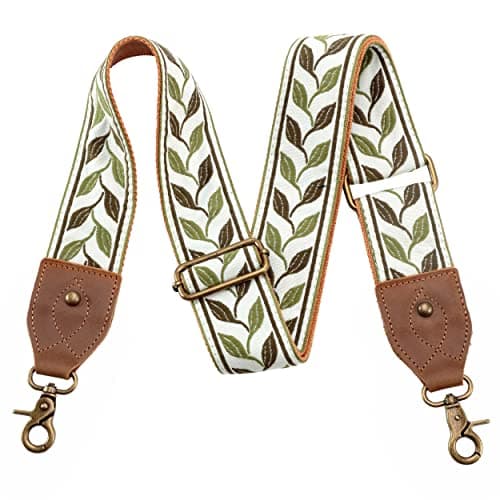 Purse Strap-2"Crazy Horse Leather Wide Shoulder Strap Adjustable Replacement,Retro Jacquard Embroidery Multi-pattern Crossbody Bag Straps for Handbag,Crossbody Bags,Shoulder Bags(Leaf Embroidery)