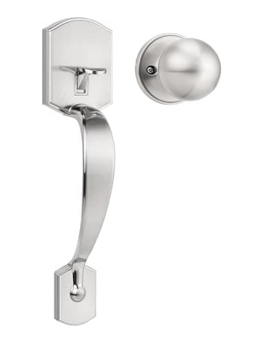 Tinewa Camelot Trim Lower Half Entry Handleset Satin Nickel Upgated Entry Door Handle with Door Knob for Electronic Keypad Sliver Exterior Door Handle Lock Set