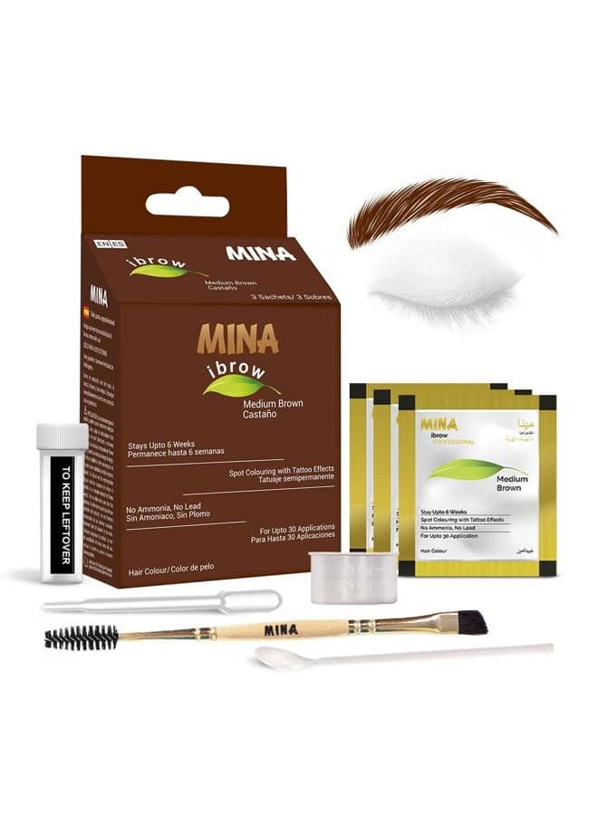 Medium Brown Natural Brow Coloring Tinting Powder | Smudge Proof Instant Dye Kit with Duo Angled Brush