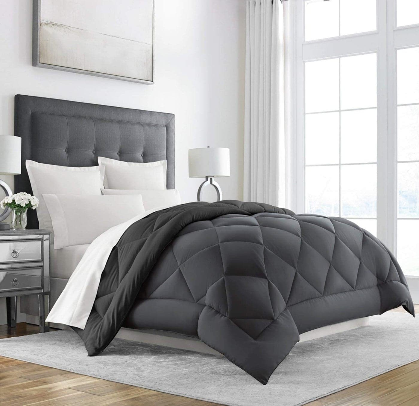 Texlux All Season Microfiber Reversable DuvetAC ComforterQuilt Black Grey Double Size 90 Inch x 100 Inch