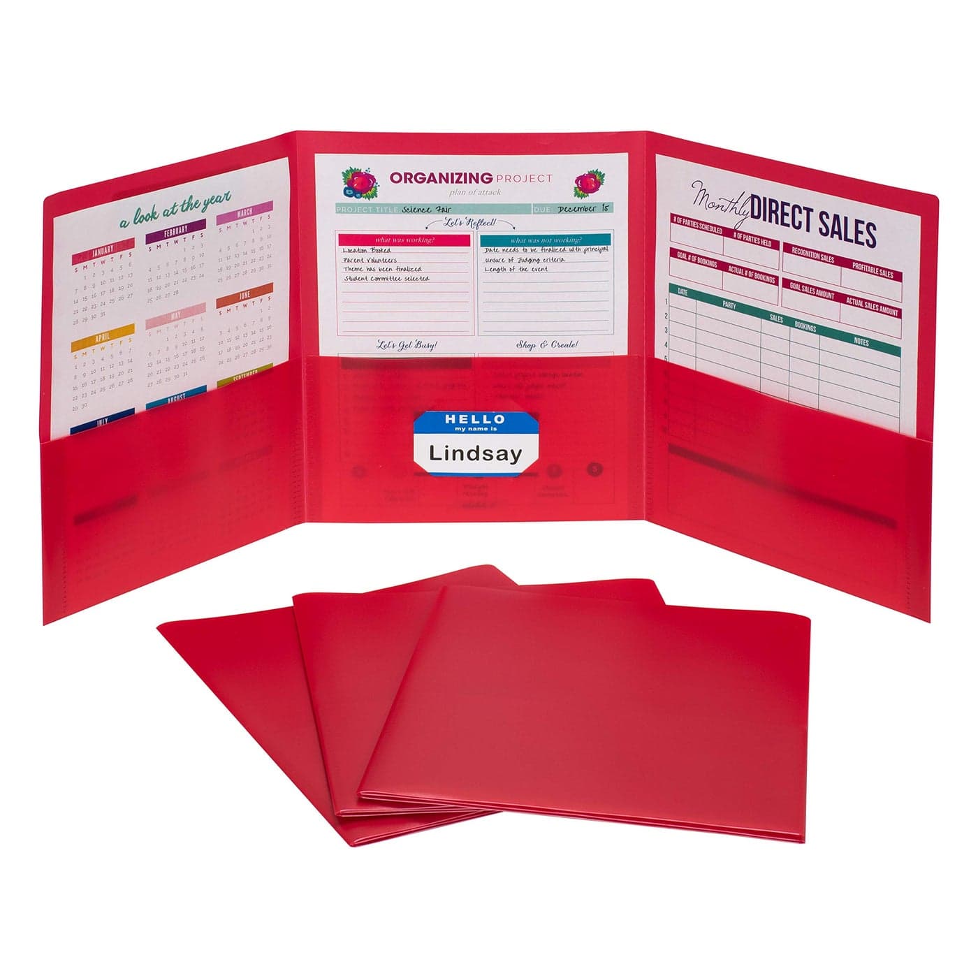 CLine 3Pocket TriFold Heavyweight Poly Portfolios Red Box of 24 3394424