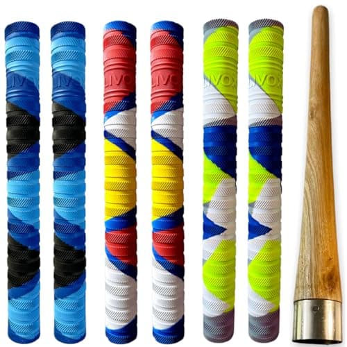 LIVOX Bracelet Ring Texture Cricket Bat Handle Rubber Grip with Cone for Better Shock Absorbing Cricket Accessories Gripper Cone, 6 Grips and 1 Wooden Cone